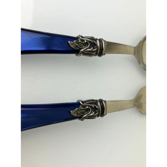 INOX Napoleon 18/10 Made in Italy Blue Stainless Steel Serving Spoon & Fork 9.5" - Picture 4 of 15